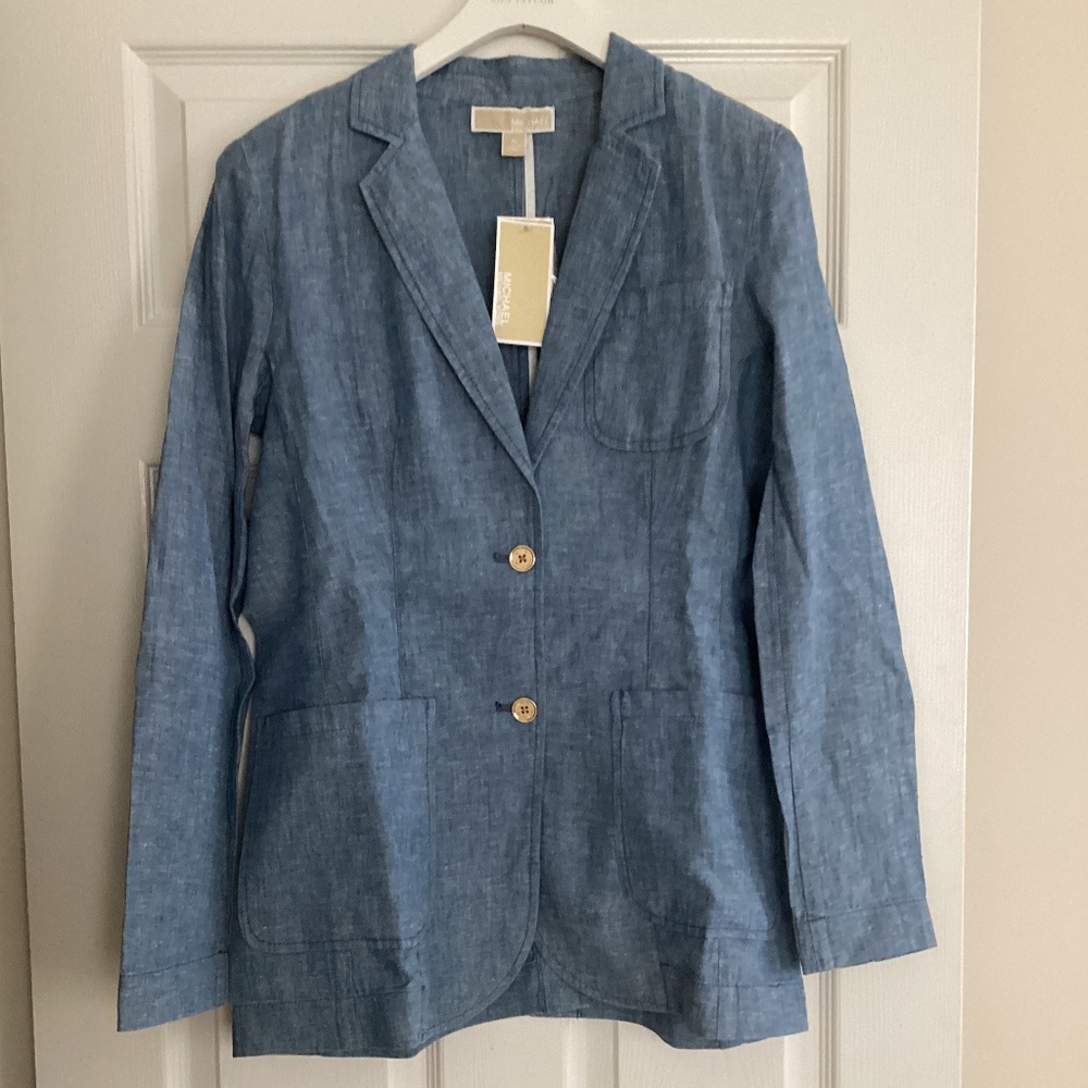 Michael Kors Women Light Indigo  Linen Blazer